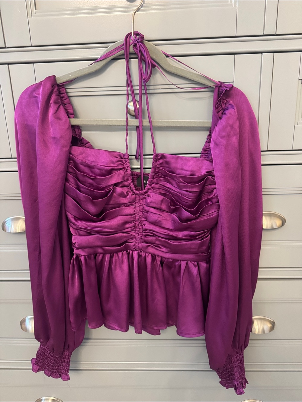 Women’s Satin Ruched Peplum Blouse - Purple